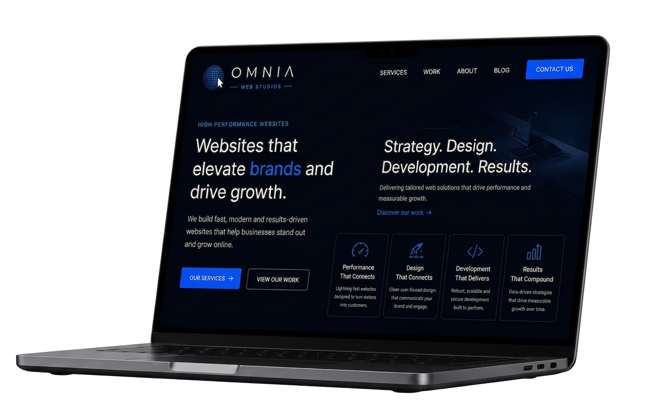 Laptop displaying the Omnia Web Studios homepage